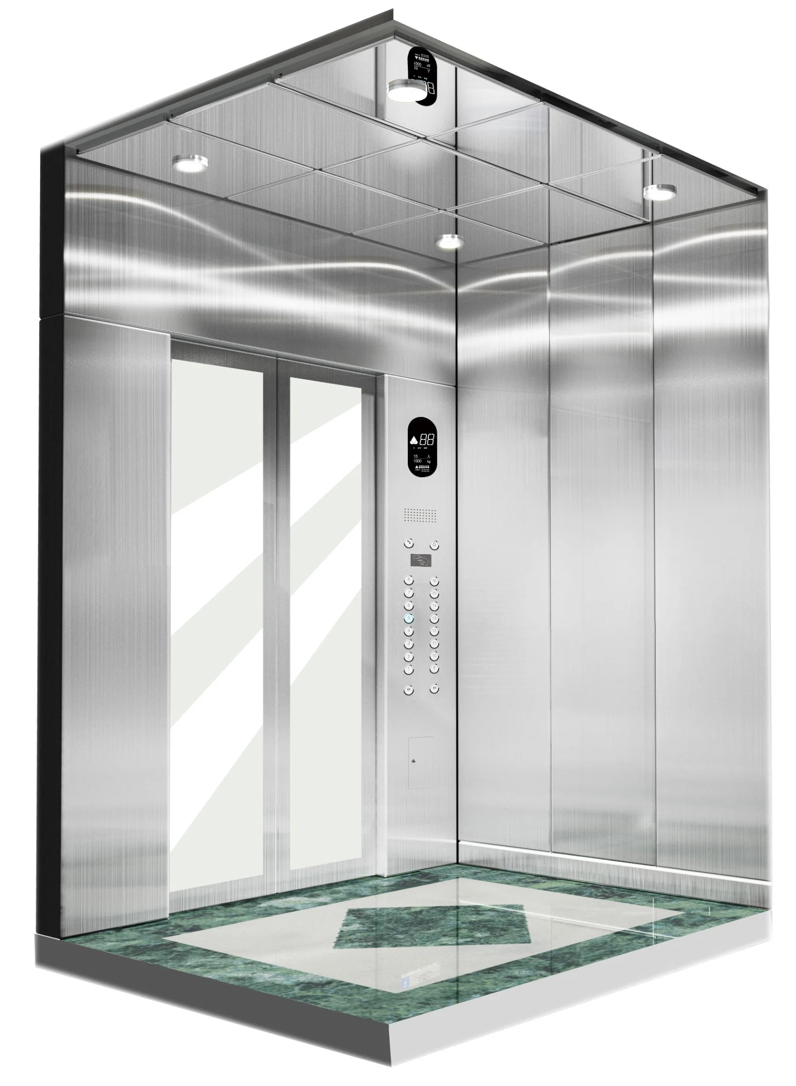 Edunburgh Stainless Steel Etched Passenger Elevator Type 36, Glass Door, Office