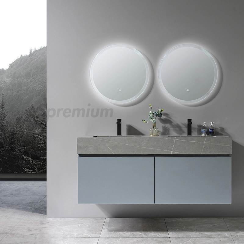 Wholesale/Supplier Home Lavatory Plywood Vanity Cabinet Bathroom Vanity and Double Sink Set with Smart Mirror