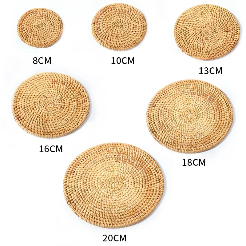 Round Natural Rattan Coasters Bowl Pad Handmade Insulation Placemats Table Cupmats Kitchen Coasters