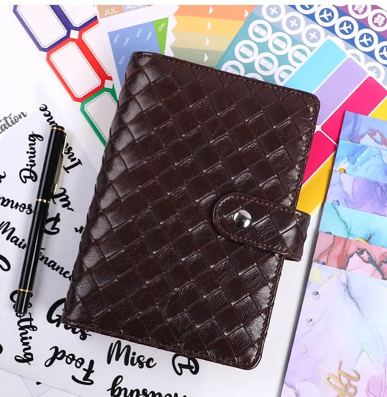 PU Leather Notebook Budget Binder A6 Loose Leaf 6 Ring System Money Organizer Binder with Sleeve Plastic Binder Pockets