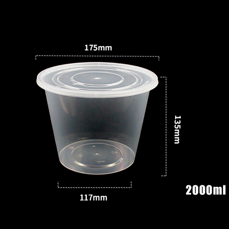 Disposable Plastic Container PP Plastic Transparent Round Bowl with Lid for Lunch