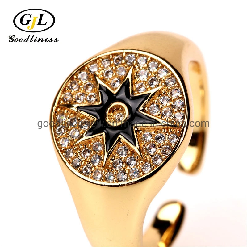 Classic Punk Gold Filled Star Signet Band Mens Anxiety Rings