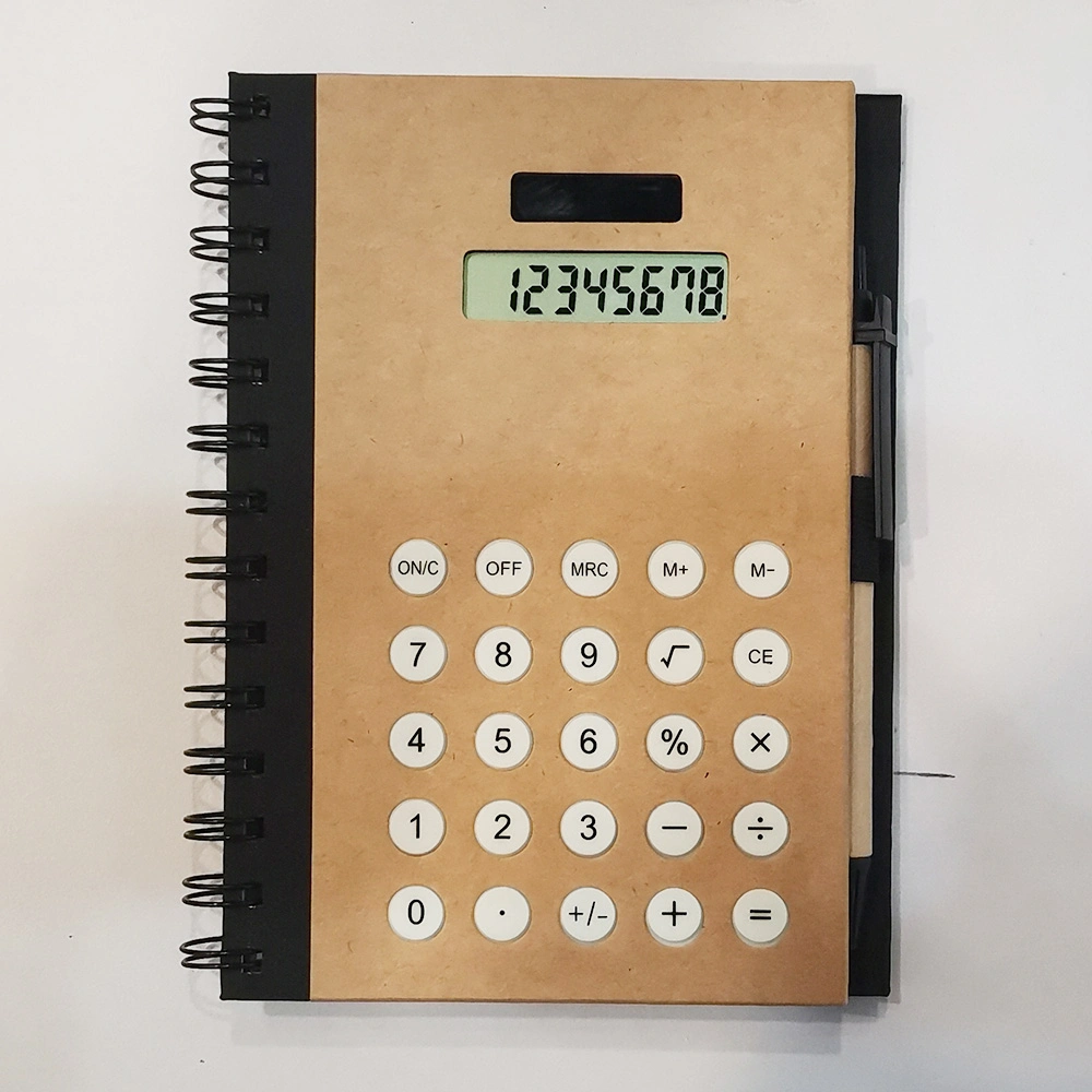 Kraft Paper 8 Digit Solar Calculator with Notebook and Paper Ball Pen Gift Promotion