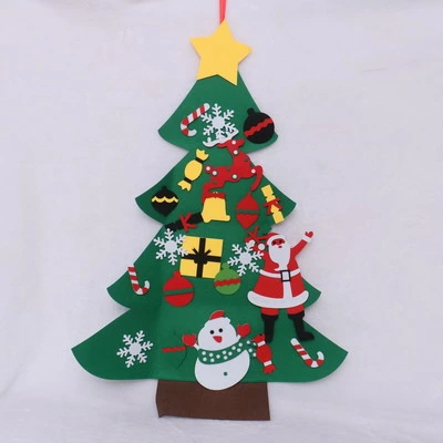 Árbol al por mayor Figura Color Verde fieltro DIY árbol de Navidad con Muchas pequeñas decoraciones