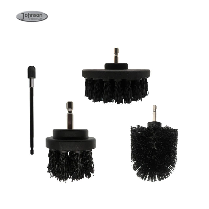 4 Pieces Black Color Nylon Drill Brush Attachment Set for Car Carpet Bathroom Cleaning