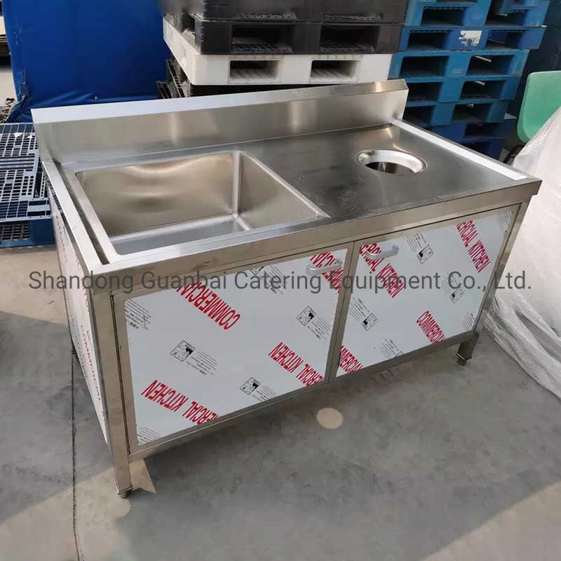 Factory Made Commercial Kitchen Sink Stainless Steel Sink Cabinet with Debris Hole for Hotel and Restaurant