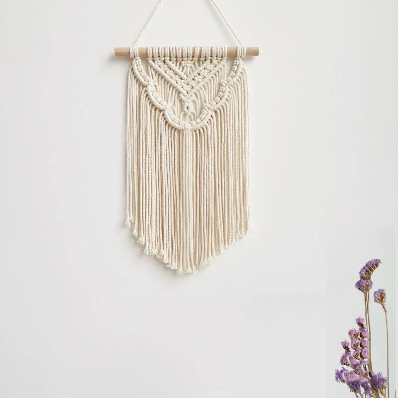 Hand-Woven Tapestry with Cotton Rope Tassel Leaf Ornament Wall Decoration