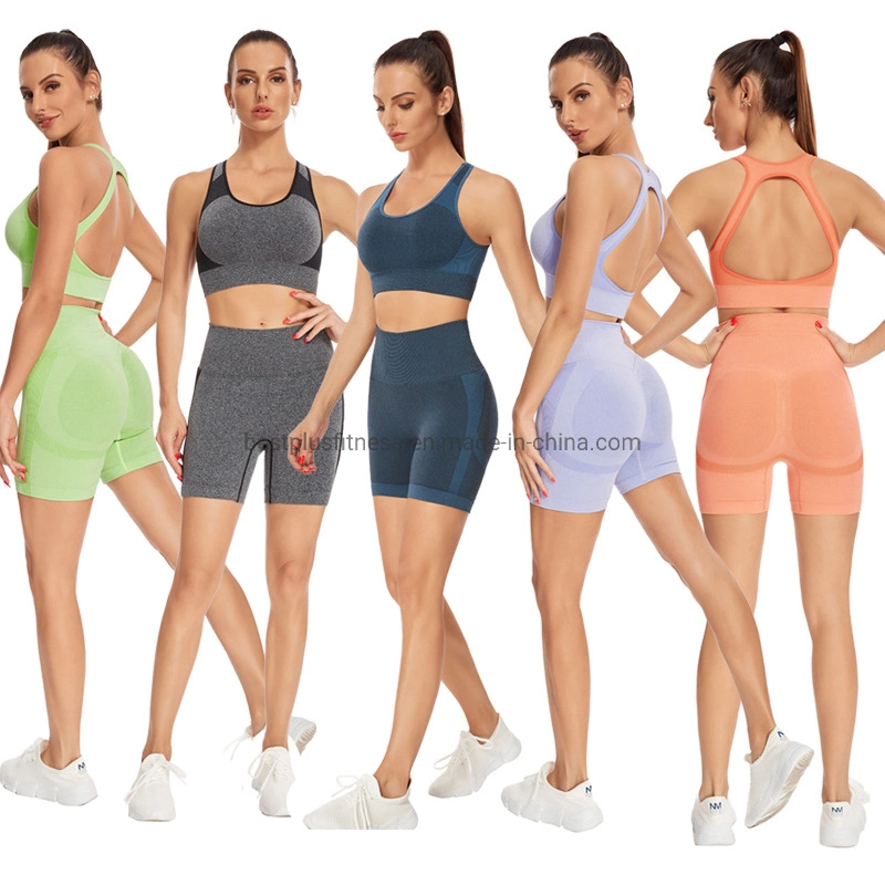 Jeux d'entraînement pour les femmes 2 morceau Outfitshigh transparente striée de Yoga à la taille de l'exercice Tracksuits Shorts sport soutien-gorge