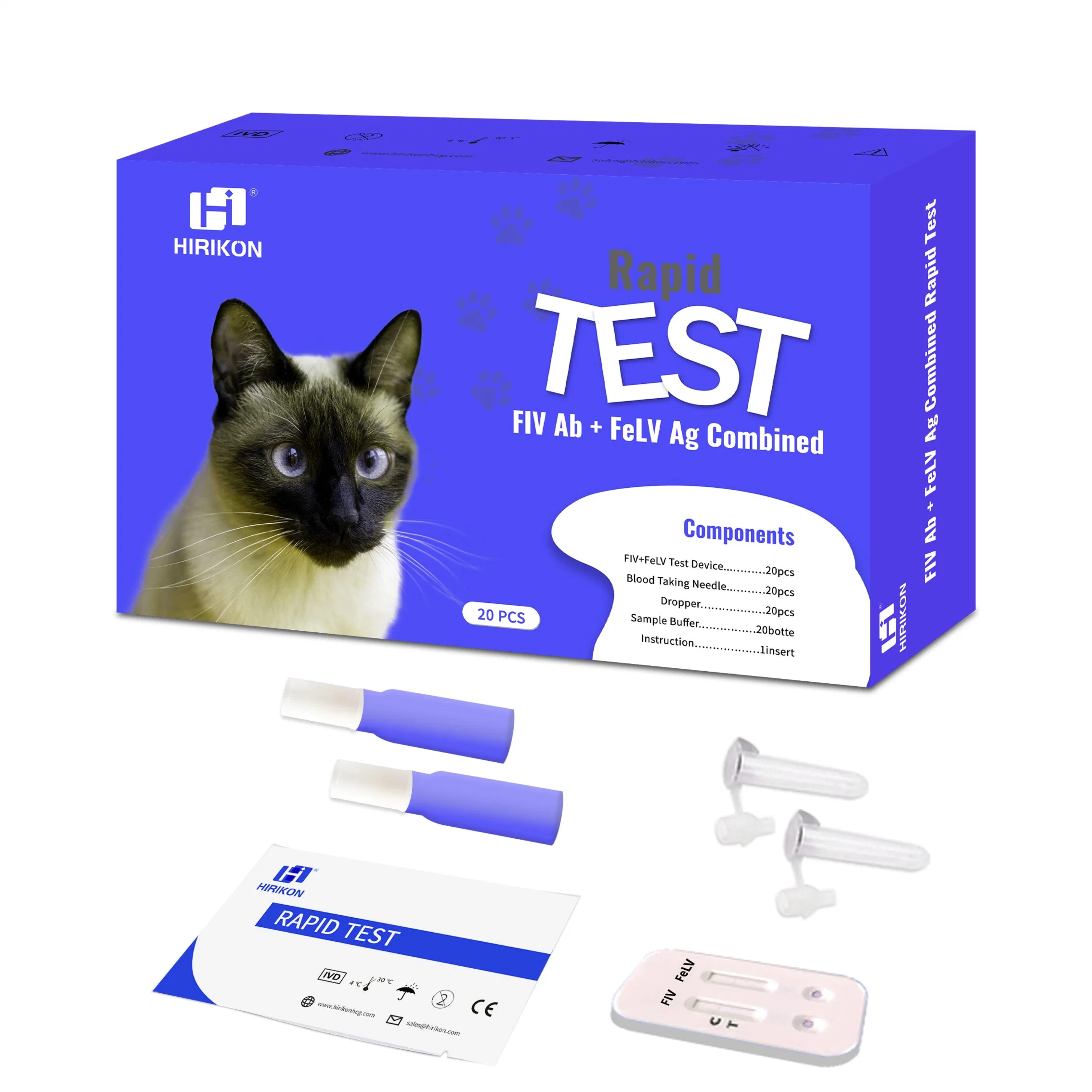 Hirikon High Accuracy Fast Fiv/Felv AG Pet Home Cat Rapid Test