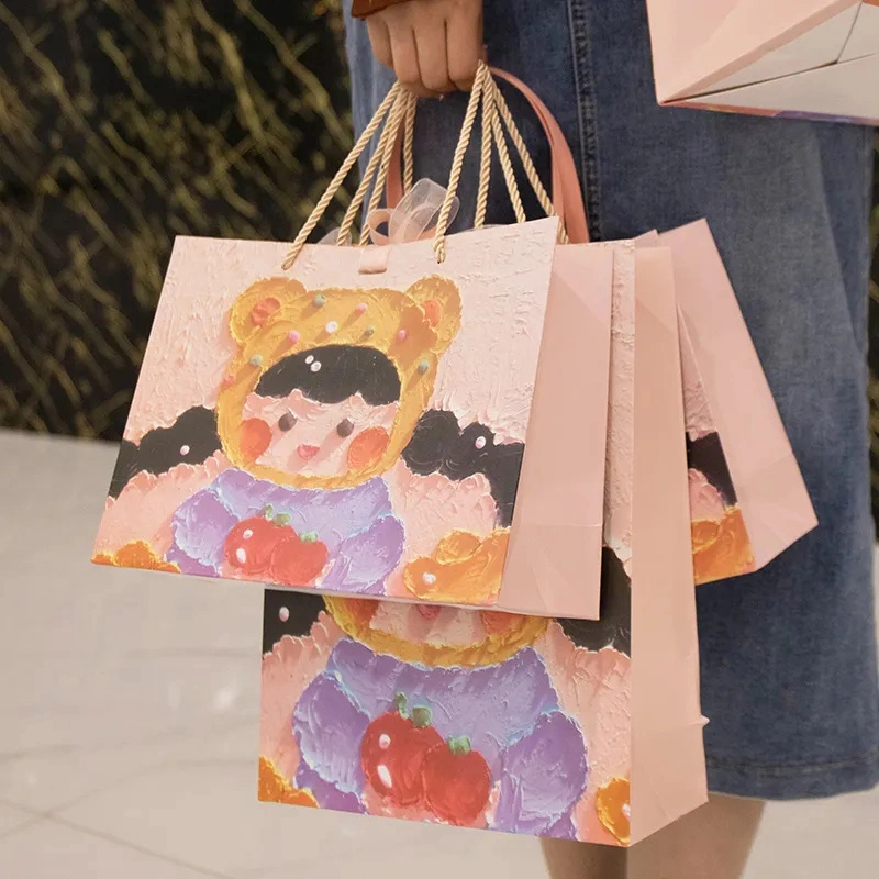 OEM Customized Cartoon Pattern Printing Gift Packaging Paper Bags Custom Offset Printing Art Paper Craft Bags Recyclable