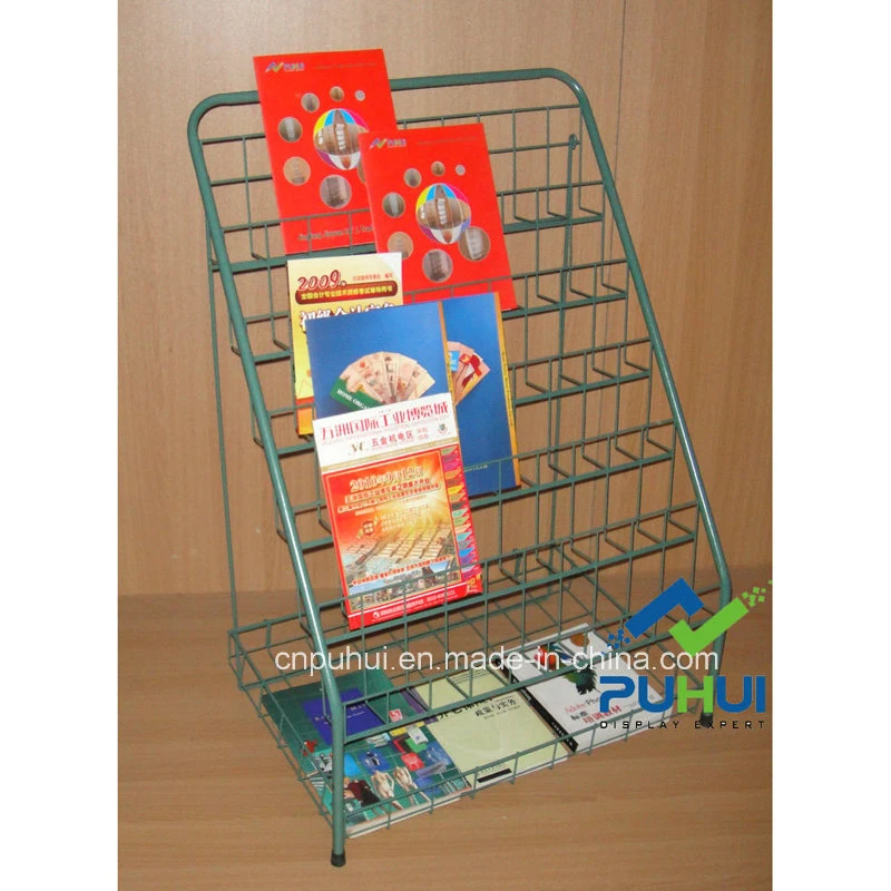 Floor Stand Steel Wire Frame Pocket Rotating Magazine Holder Calenda Rack Display (pH16-393)