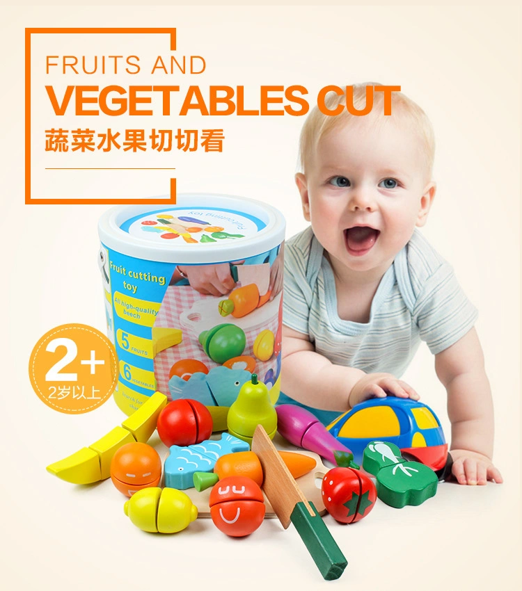 Children's Early Education Play House Magic Stick Wooden Fruits and Vegetables Cut to See The Bucket Baby's Intellectual Toys