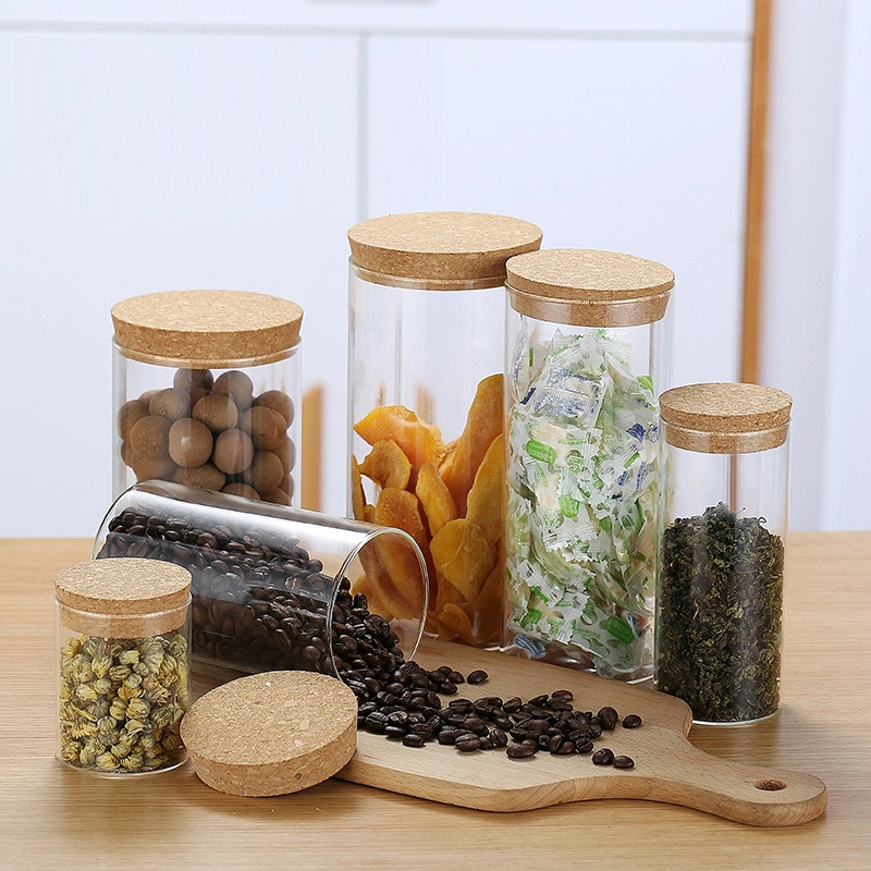 Wholesale/Supplier 450ml 750ml Clear Borosilicate Cookies Spice Storage Wooden Lids Kitchen Glass Jars and Food Containers for Sale