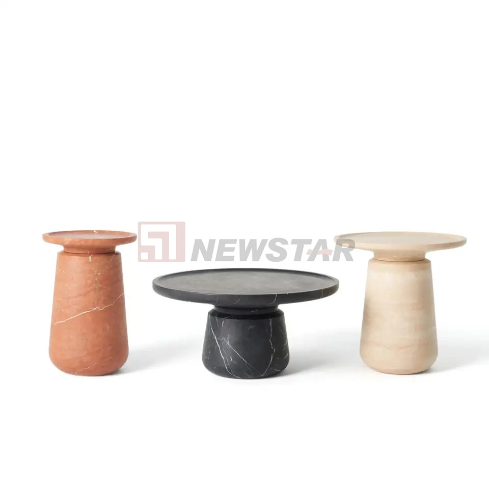 Pequeñas mesas de café personalizado resistente travertino moderna mesa de piedra de mármol, muebles de exterior e interior mesa lateral Corneer