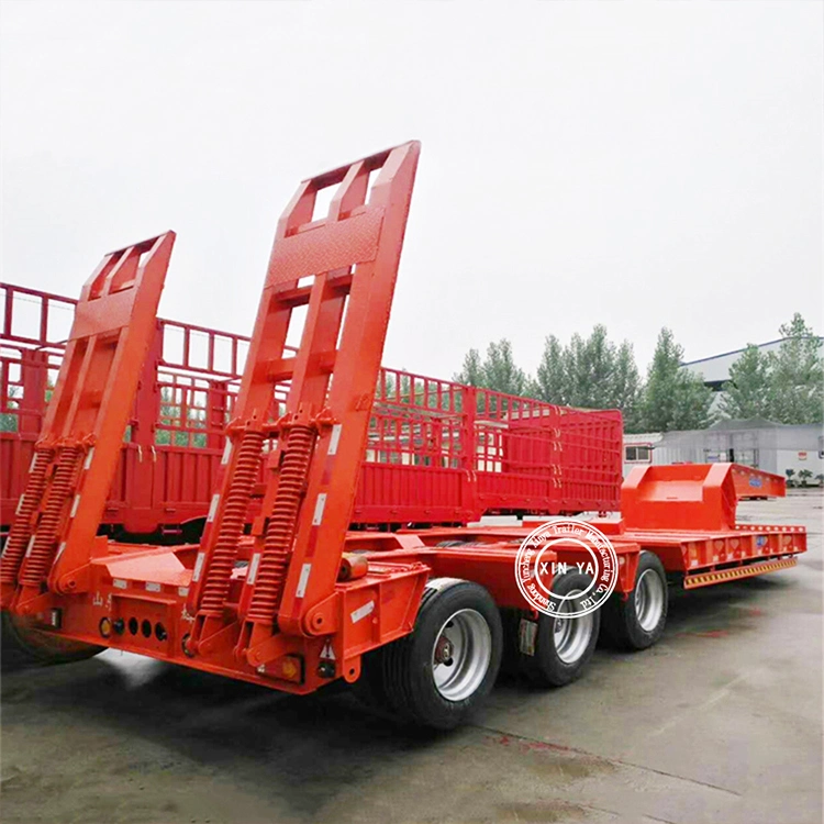 Domi 40FT Low Platform Flatbed Trailer 3 Axle 60ton 80 Tons Lowboy Loader Lowbed Low Bed Truck Semi Trailer