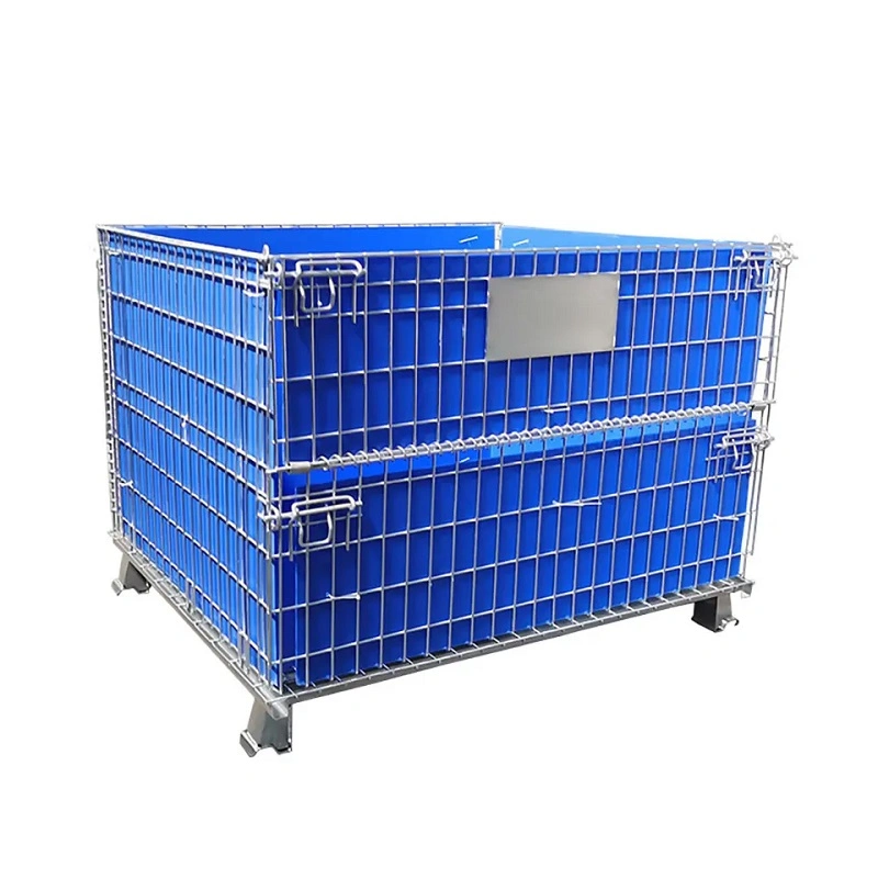 China Welded Industrial Storage Stacking Durable Metal Wire Containers with Wheels