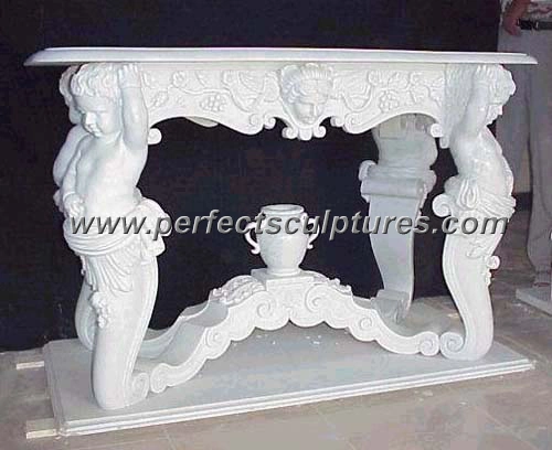 Table en pierre sculptée décorative de jardin, banc en marbre sculpté pour la décoration extérieure (QTC004)