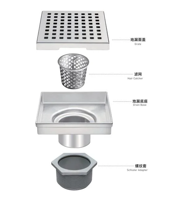 Stainless Steel Floor Drainer Original Factory Wholesale/Supplier New Design Square Shower Drain with Vertical Outlet SUS304 American & European Style