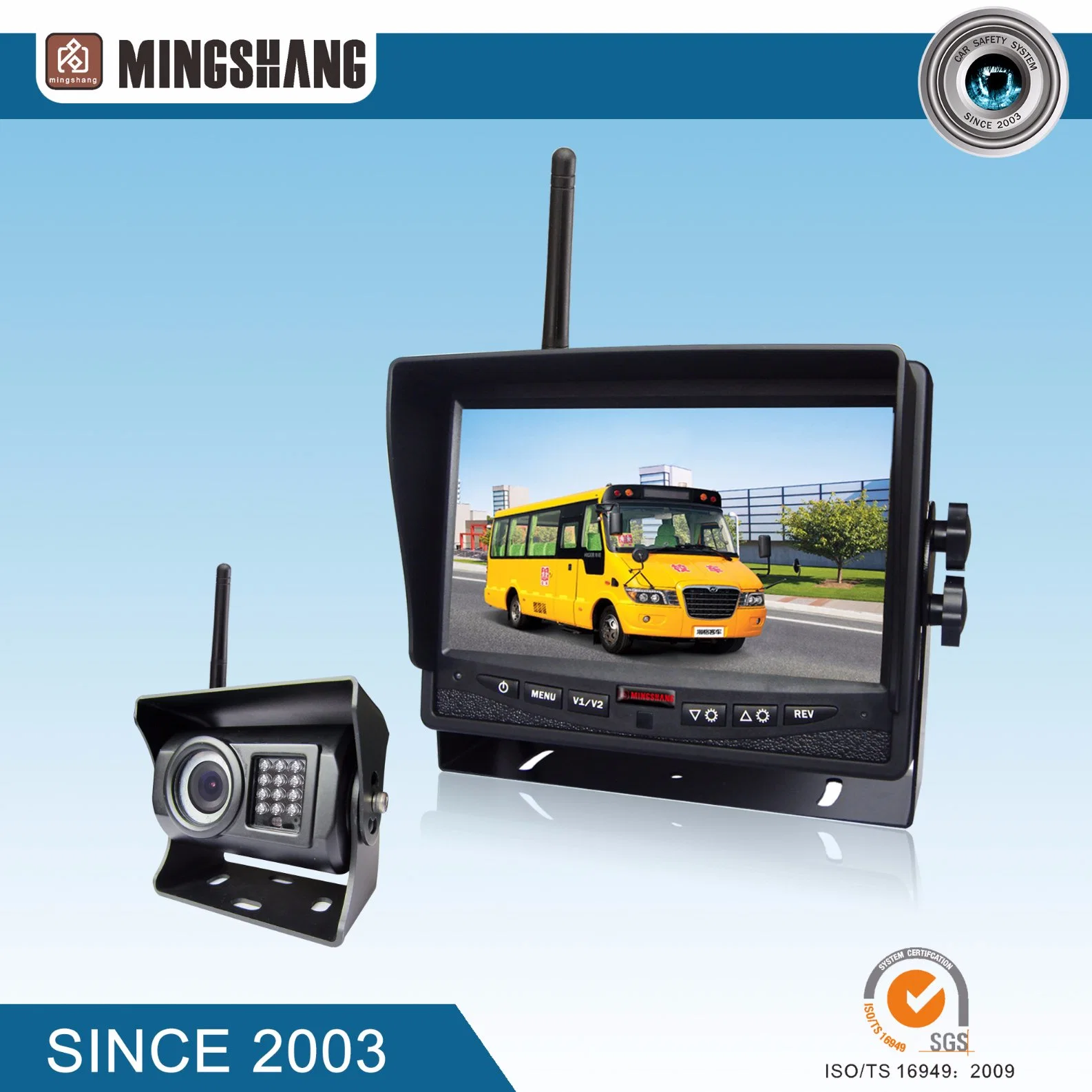 Ce & E-MARK Wireless Security System, IP69k Car Reverse Camera with 7" Car Monitor