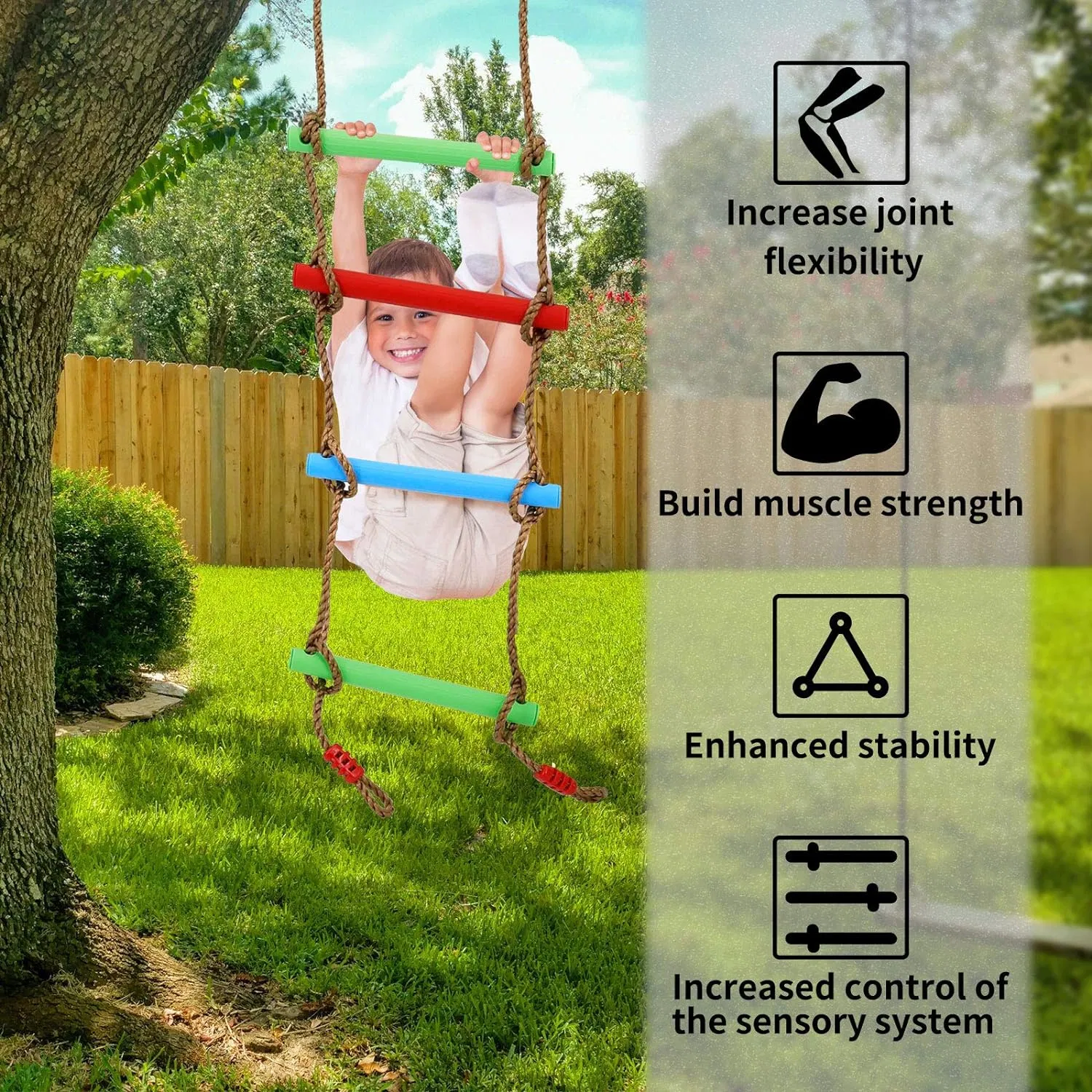 6.6 Feet Tree Training Ninja Colorful Trampoline Camp Playground Exercise Equipment Climb Rope Ladder