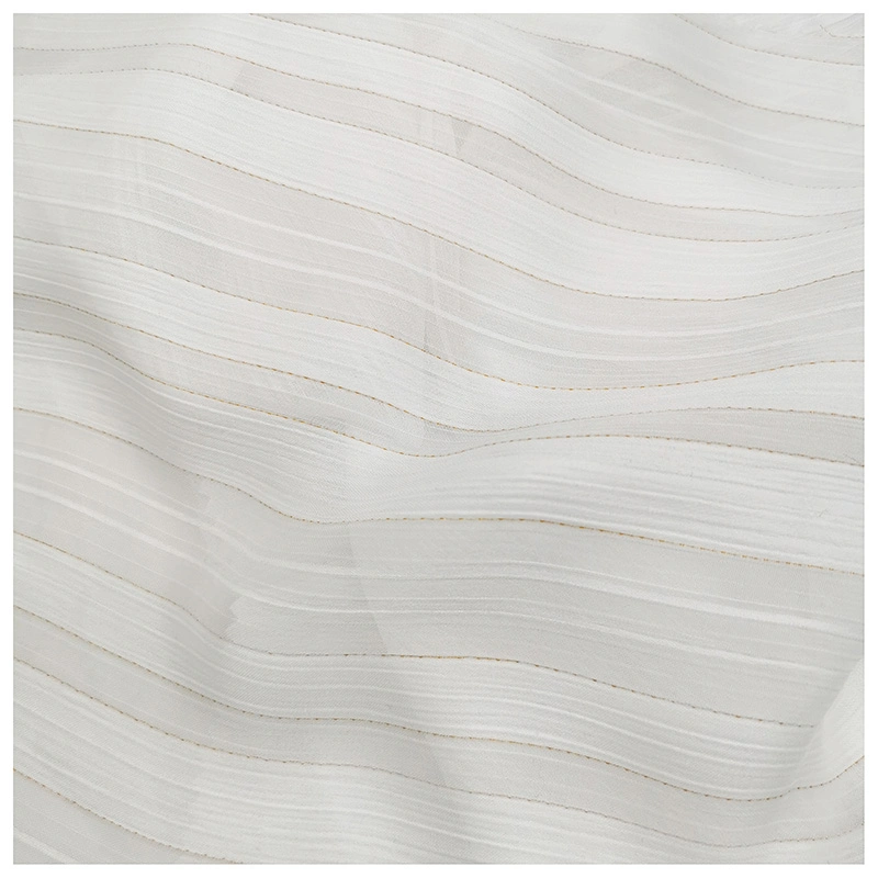 Crepe Satin Fabric 95% Polyester 5% Gold Wire Shiny Strip Sheer Satin Fabric for Women Wear