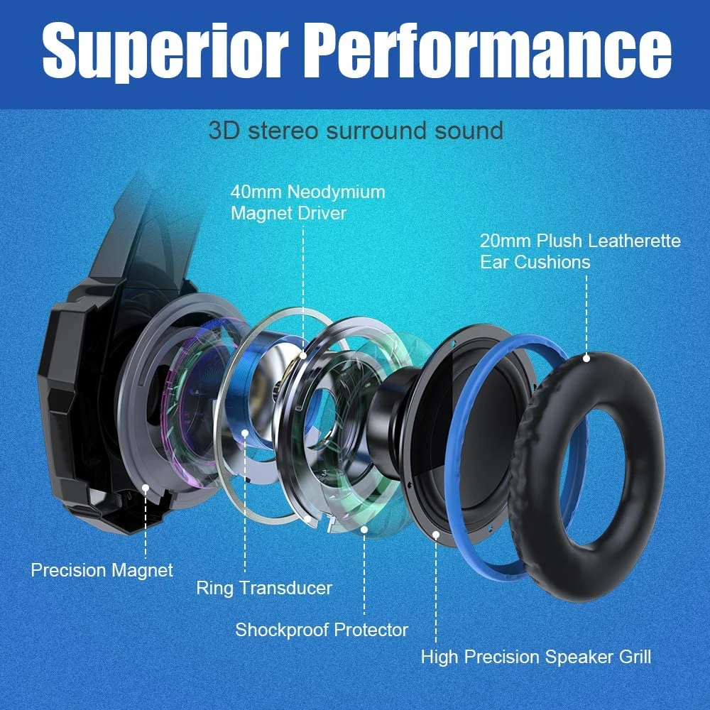 Wholesale/Supplier G9000 Stereo Blue Noise Cancelling Over Ear Headphones with Mic LED Light Bass Surround Wired Gaming Headset Earphone for xBox PC Laptop Gamer