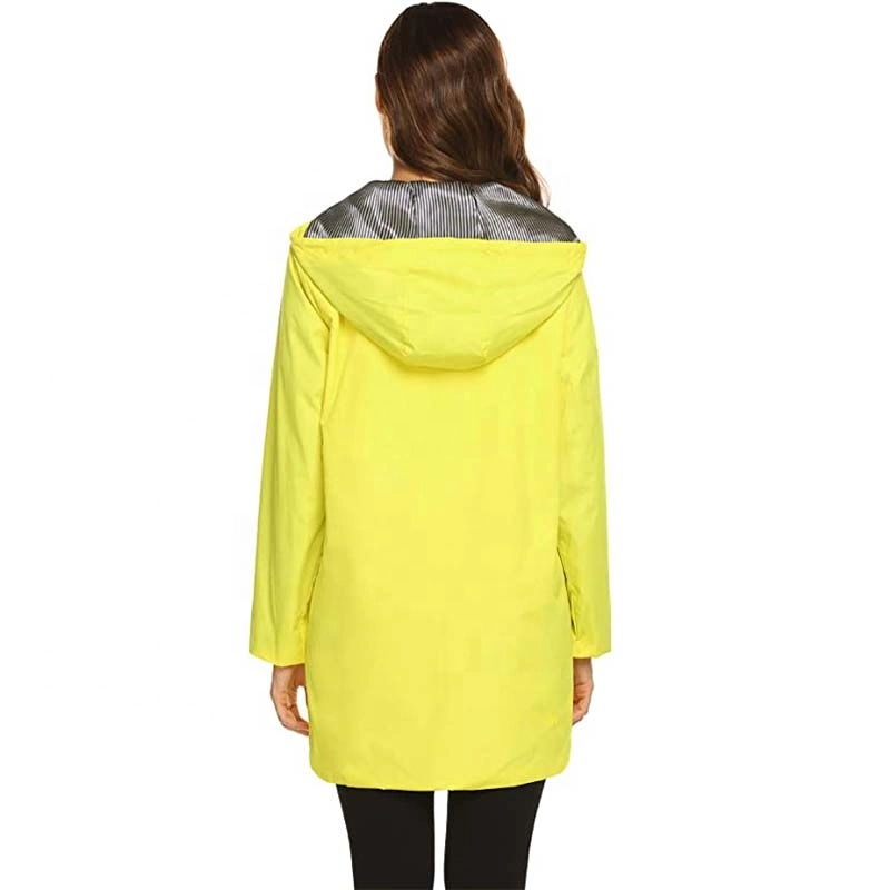 100% Polyester Fabric with Yellow PU Raincoat Long Trench Coat