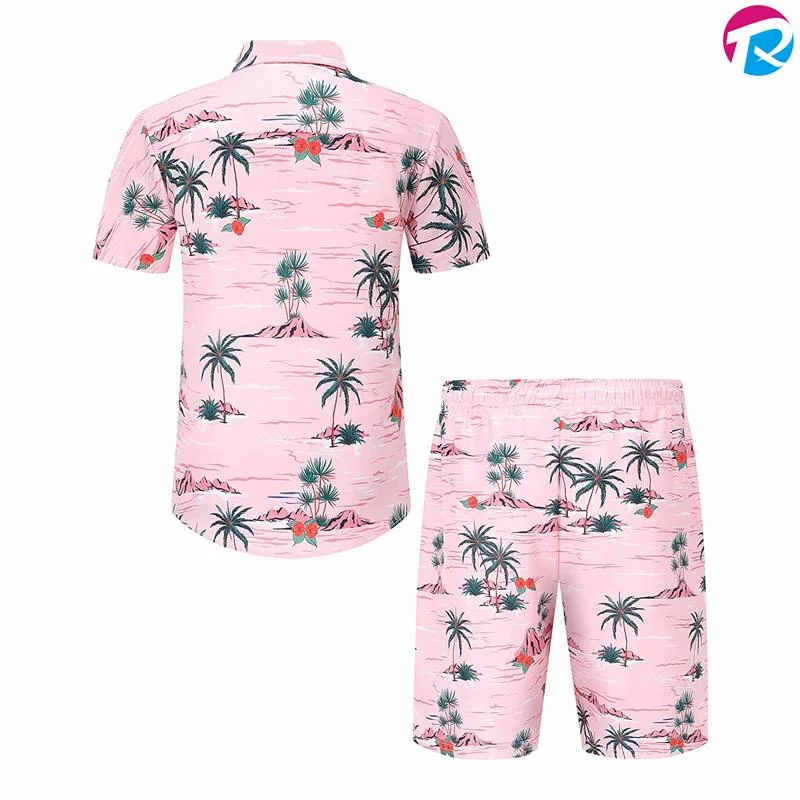 Custom Men Summer Hawaii Printed Shirts Hawaiian Beach Wear Matching Shirts and Pants Set