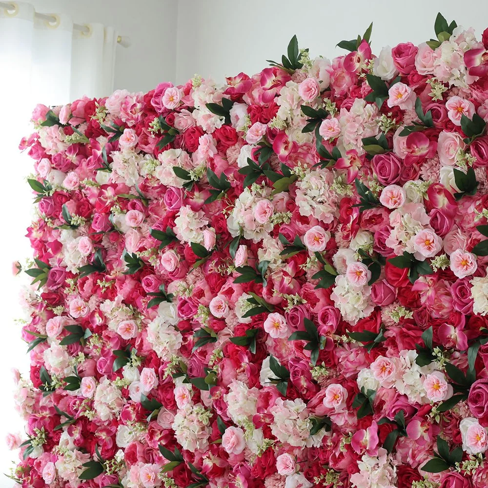 Luxury Hot Sale 3D Pink Wall Panel Artificial Flower Decoration Wall Plastic for Indoor Outdoor Party