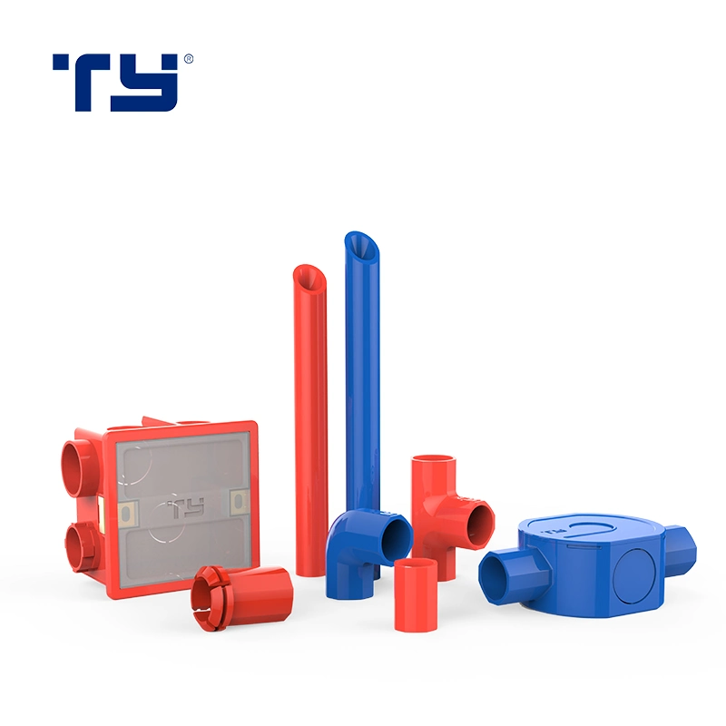 100% Test Trade Assurance PVC DIN Ortagonal Tee Pipe Fitting (SOCKET) for Insulating Electrical Conduit System (JG - RED/BLUE)