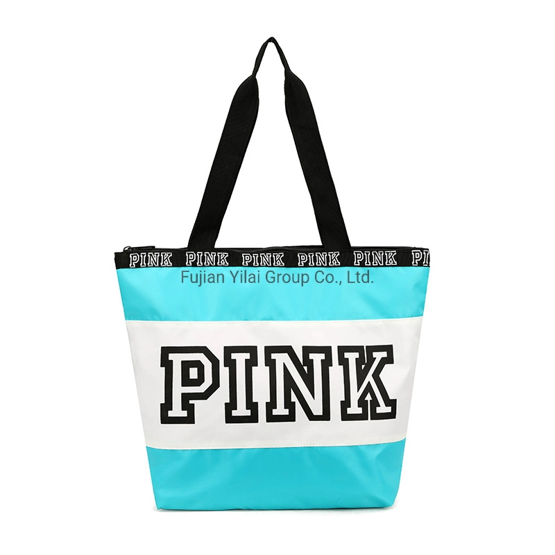 Fashion Girls Pink Travel Bag Shopping Bag for Women Beach Tote Handbag with Zipper Foldable Large Bag