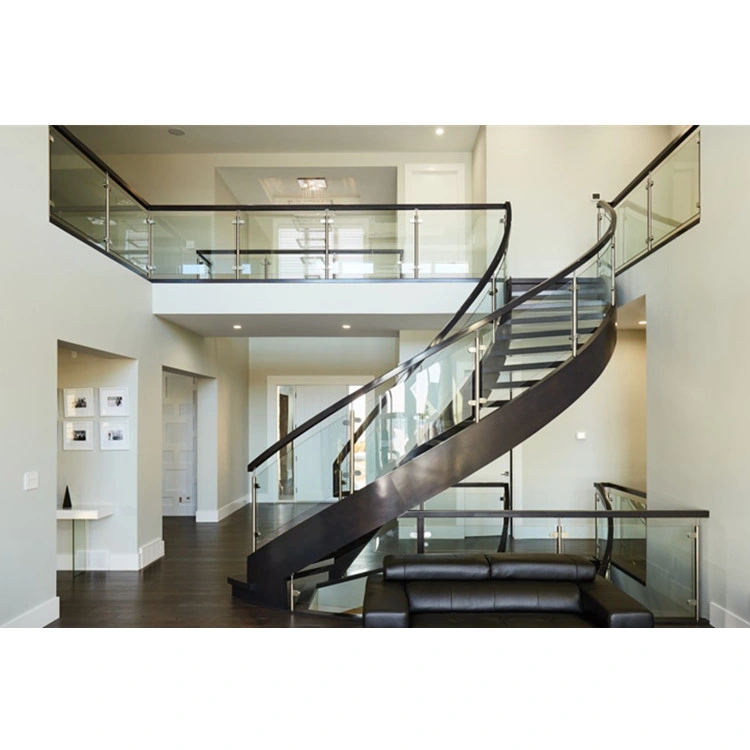 Modern Stainless Steel Handrail Laminated Glass Railing Curved Staircase
