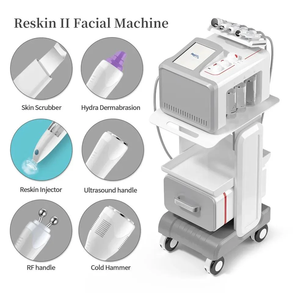6 in 1 Reskin Needle Free Mesotherapy Skin Care Beauty Equipment Ultrasonic Skin Scrubber Facial Machine