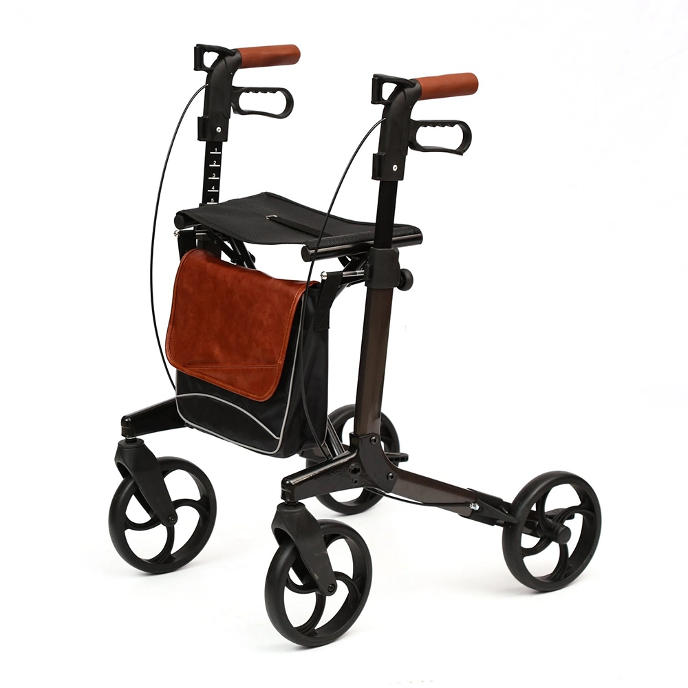 China Wholesale/Supplier Comfortable Non-Slip Stable 4 Wheel Aluminum Folding Rollator Walker