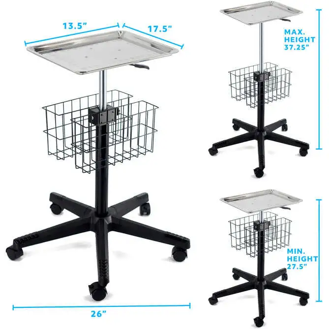 Pneumatic Height Adjustable Rolling Cart, Hair Salon Cart, Medical Care Cart