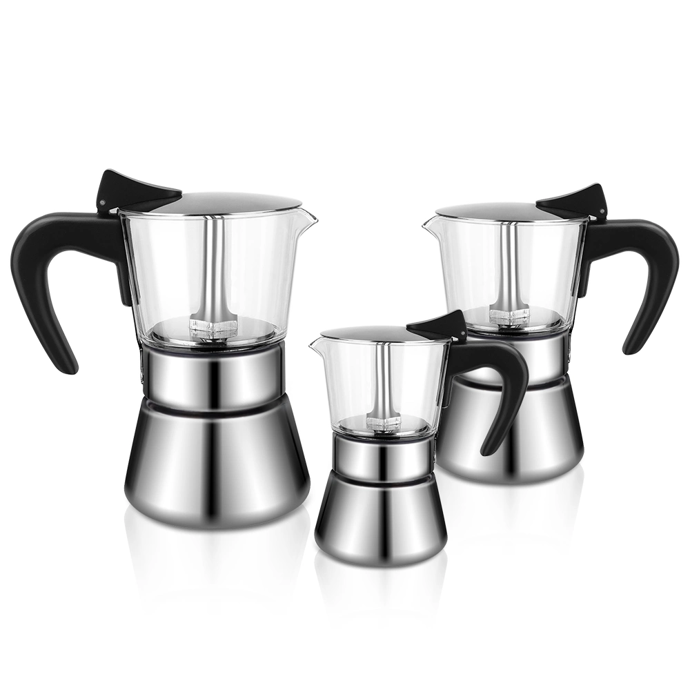 Custom Logo Stainless Steel Espresso Coffee Maker Electric Italy Moka Pot Glass