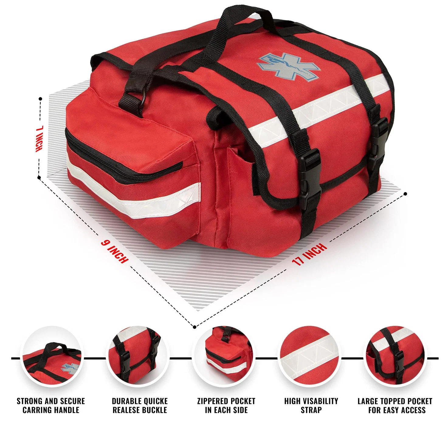 First Aid Responder EMS/EMT Emergency Medical Bag Empty 17"X9"X7" - Ideal for Paramedics, Firefighters, Nurses, Emts, Home Health Aides