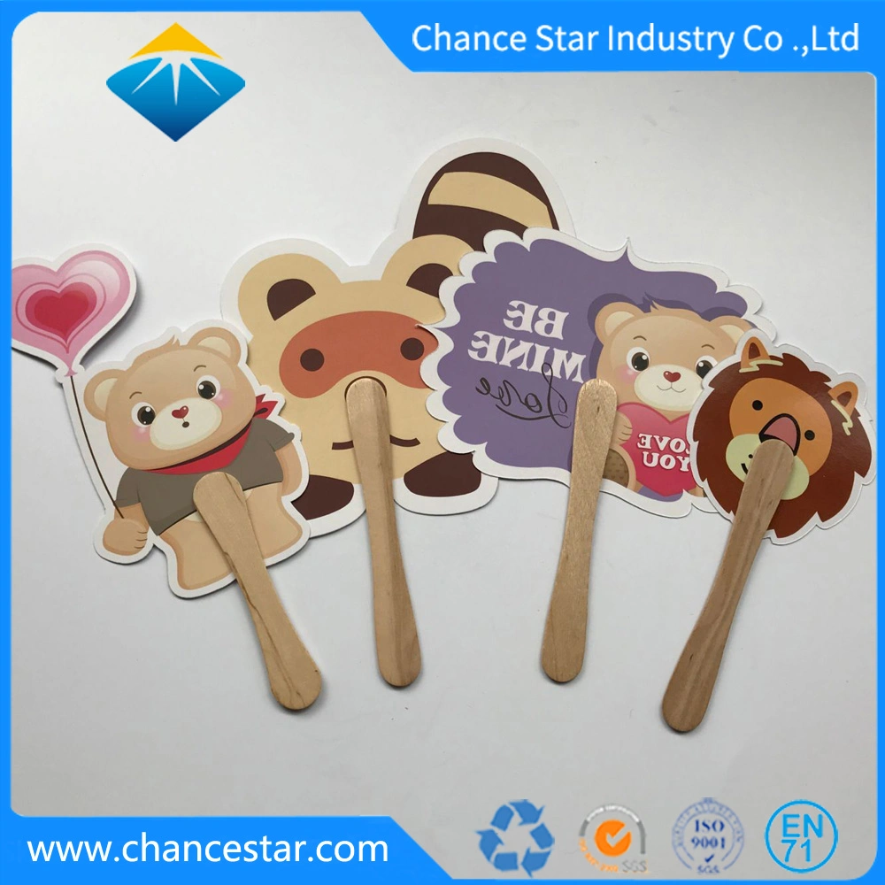 Custom Print Wooden Handle Paper Hand Fan for Promotion