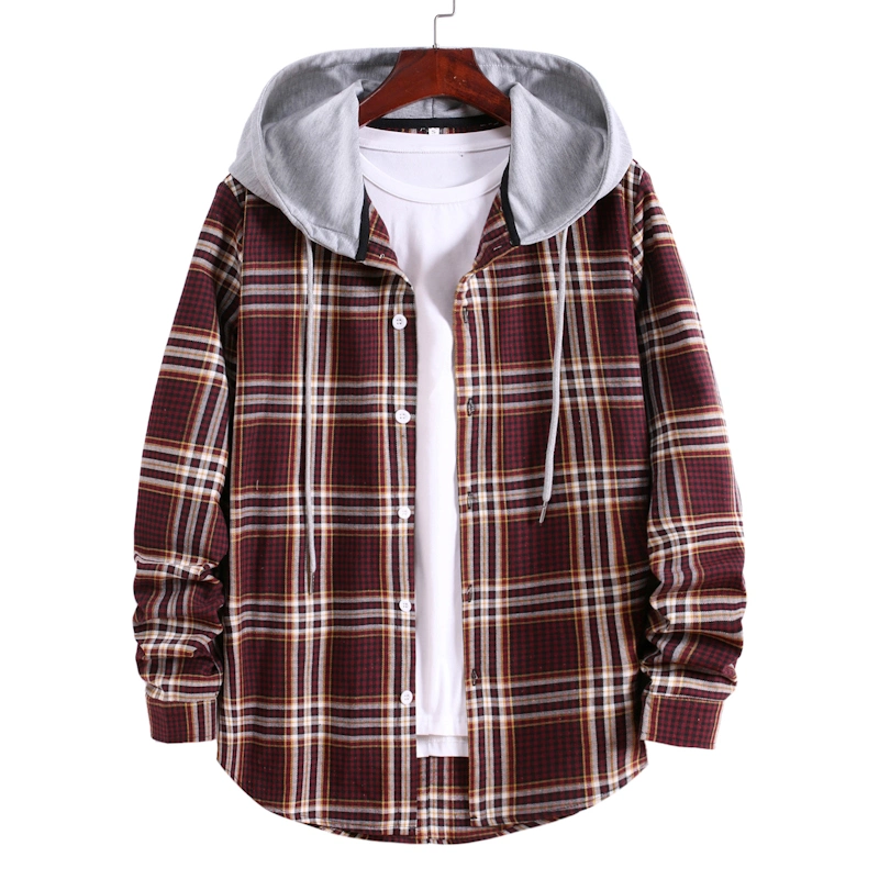 Hooded Men's Cloud Flannel Woven Shirt Lined Thin