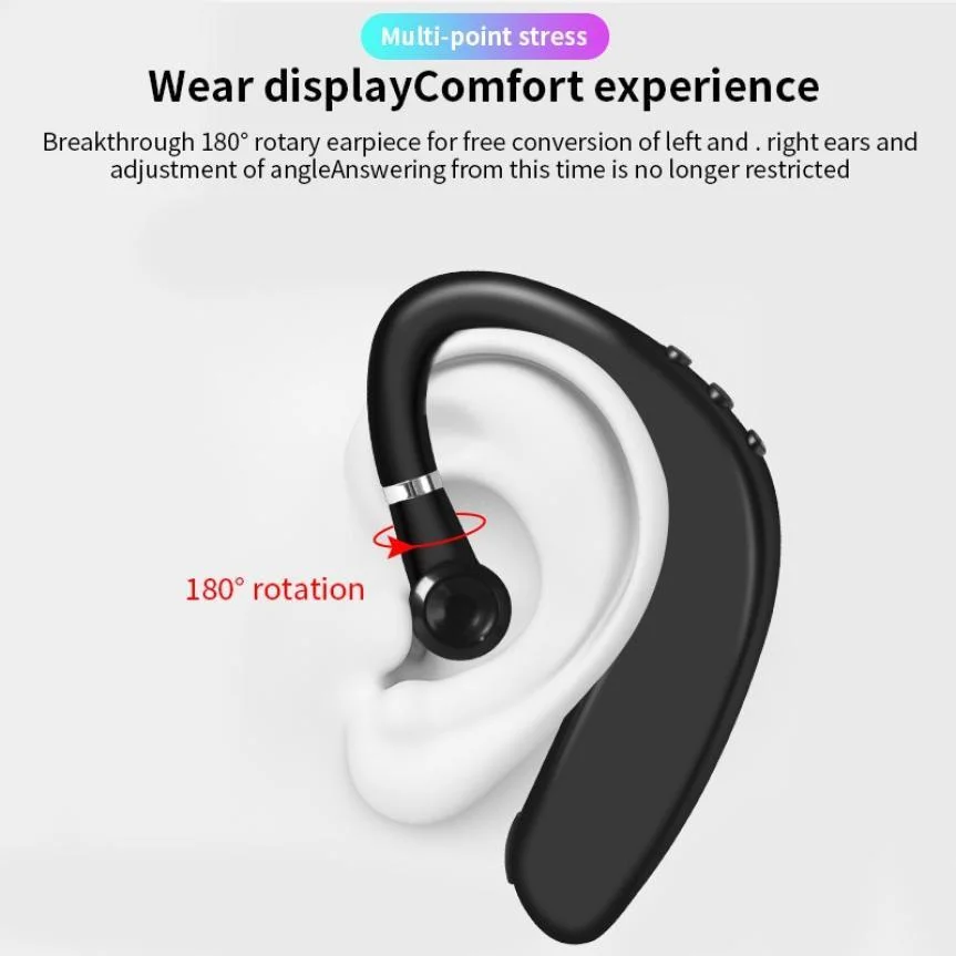 Gancho negro en el diseño de la oreja los auriculares Bluetooth Wireless Headset de Tws Auriculares y Manos Libres Teléfono Móvil Auriculares para correr, conducir, entrenamiento, Gimnasio