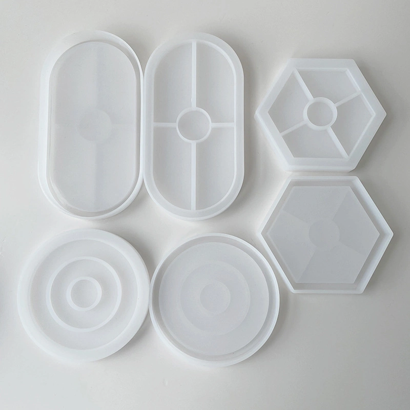 Moldes de Silicone para Descansos de Copos de Resina de Epoxy com Gotejamento Redondo, Hexagonal e Oval para DIY e Artesanato.