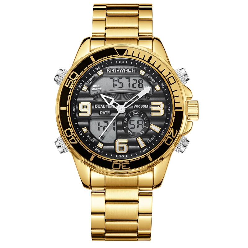 Gold Color Men Style Fashion Luxury Wrist Anglog Digital Wholesale/Supplier Stainless Steel Watches