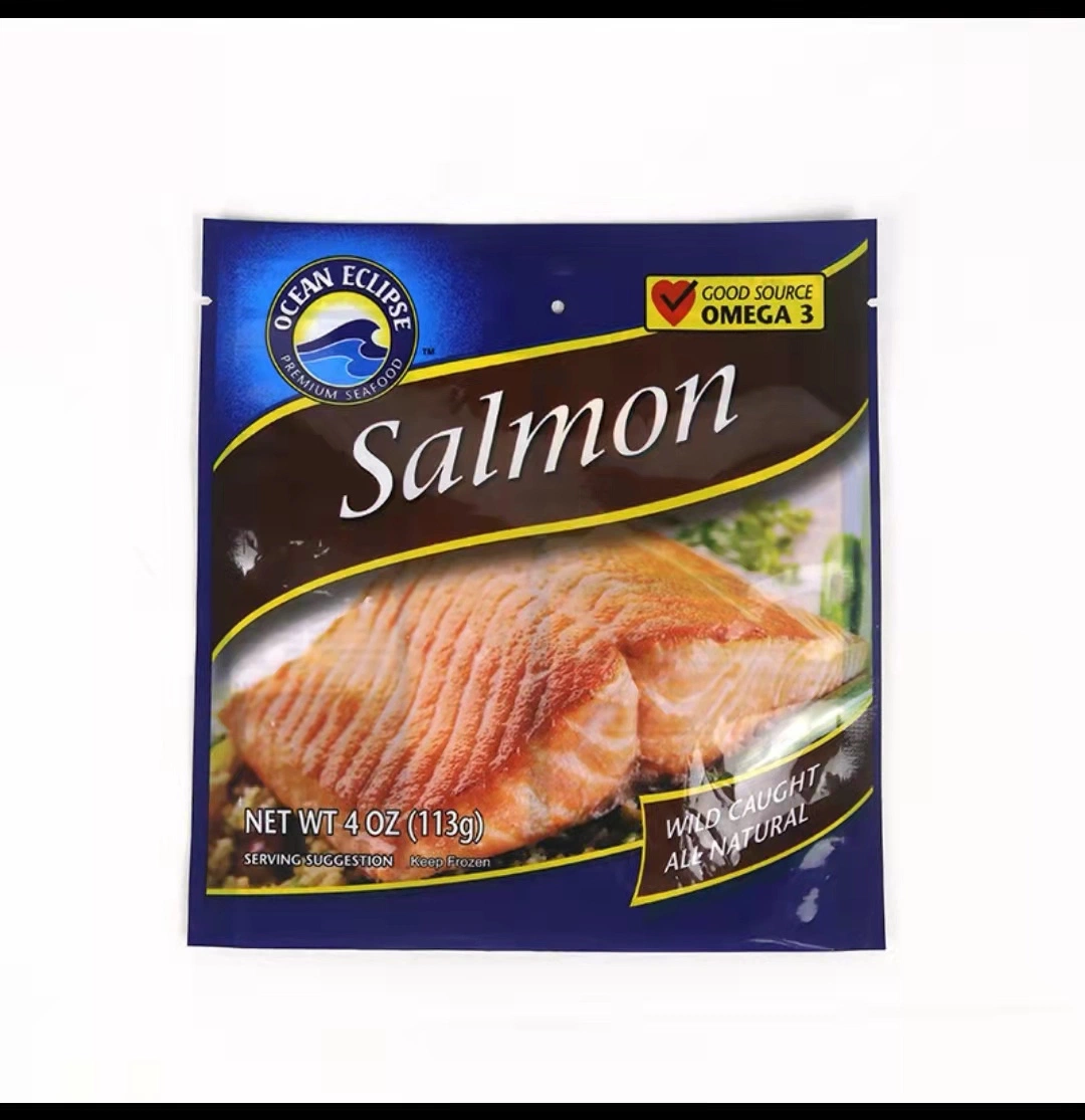 Custom Printed Three Side Sealed Sliced Salmon Frozen Food Packaging Bag Zipper Bag