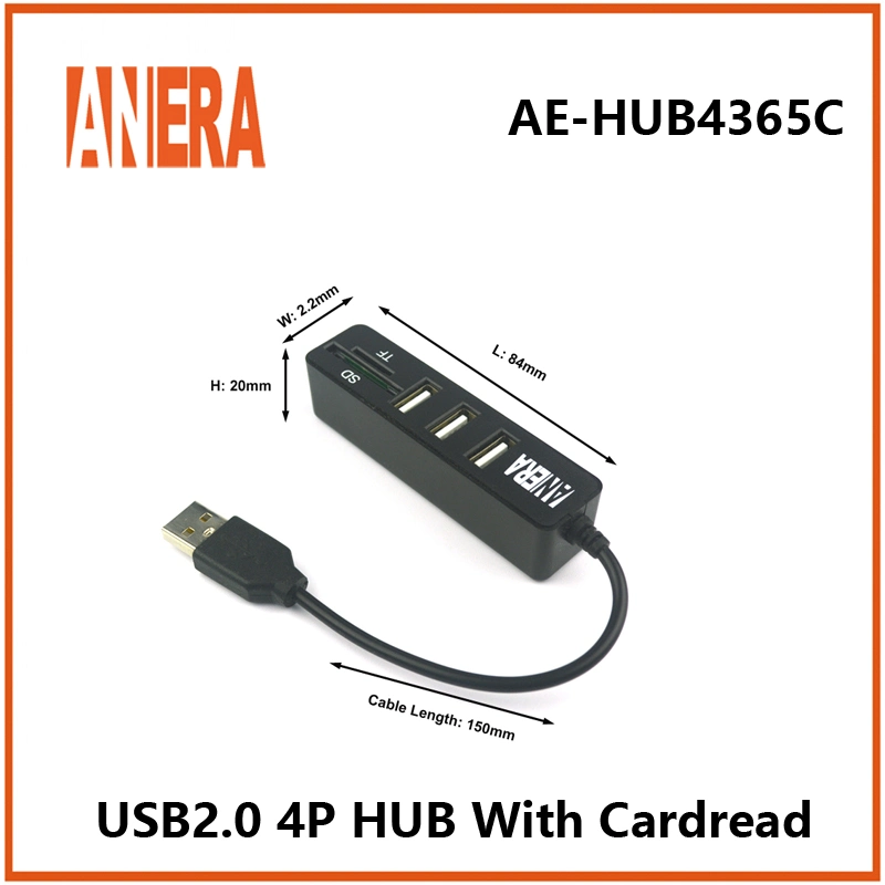 Anera High Speed Slim 3 Ports USB 2.0 Hub with TF/SD Card Reader Combo