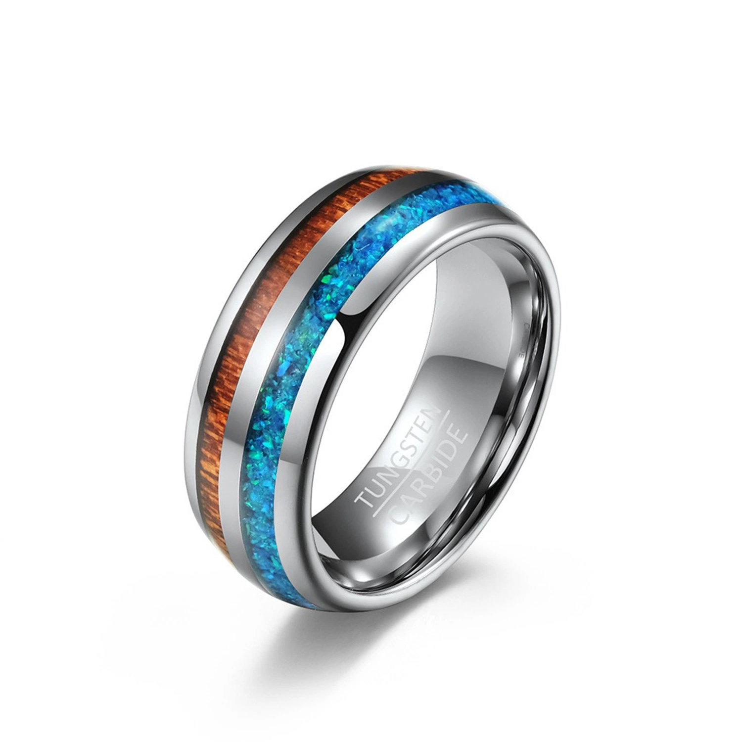 European and American Jewelry Tungsten Steel Inlaid Wood Ring Tungsten Gold Inlaid Opal Shell Ring for Men Tstr012