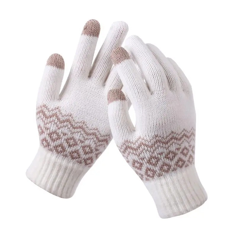 Winter Jacquard Touchscreen Stretchy Knitted Unisex Warm Gloves