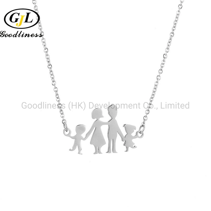 Titanium Steel a Family of Four Parent Children Necklace Jewelry