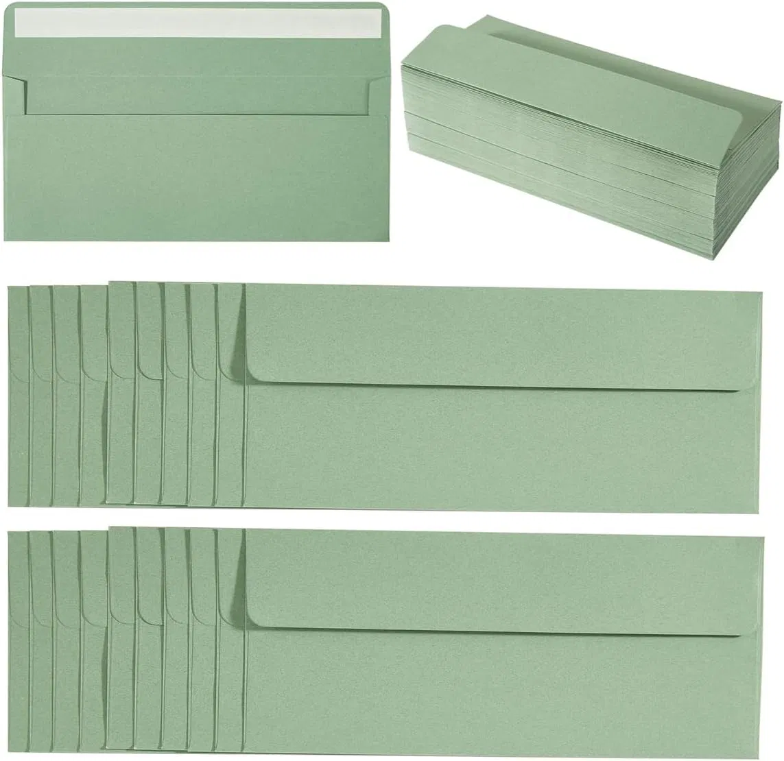 100 Pack Sage Green #10 Business Envelopes Self Seal Standard Envelopes for Office Checks, Business, Letter Mailing Invoices, 4.13 X 9.49 Inches