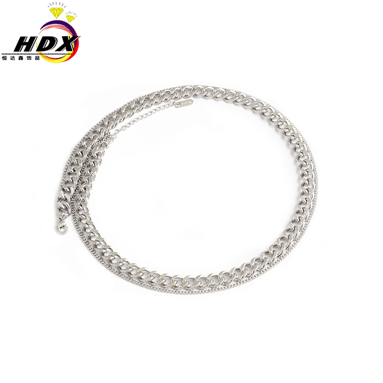 Hengdaxin Spot Hip Hop Fashion Personality Avant-Garde Silver Double-Layer Chain Side Chain Neutral