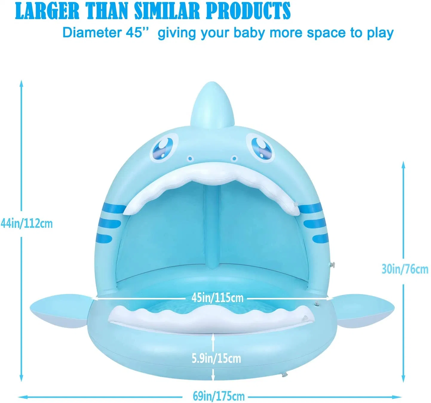 Shark Splash Toddlers Swimming Pool with Canopy Portable Inflatable Kiddie Paddling Pool with Water Sprinkler